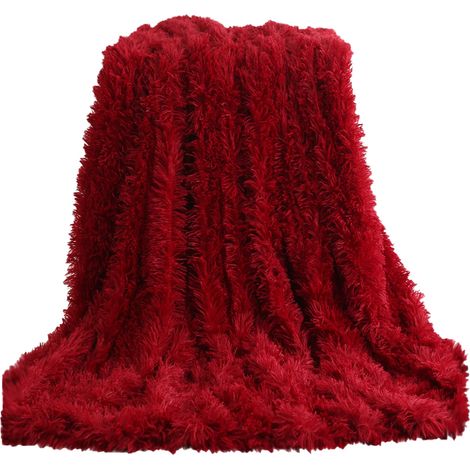 Couverture en fausse fourrure extra douce, unie, réversible, duveteuse, légère, à poils longs et duveteux, couverture moelleuse et confortable en microfibre polaire pour canapé et lit (1/5)