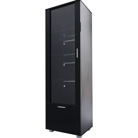 Vetrina alta nera lucida con porta in acrilico e LED, 3 ripiani in vetro temperato (1/5)