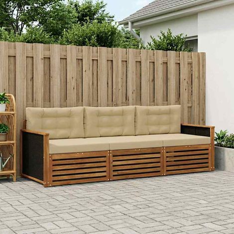 vidaXL Set di divani da esterno 3 pz Naturale e Beige Poliestere (1/5)