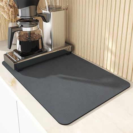 Tapis à café 40x50 cm gris, antidérapant en caoutchouc absorbant, protège plan de travail et comptoir de bar, sèche-vaisselle, accessoire cuisine pratique, 1 pièce (1/5)