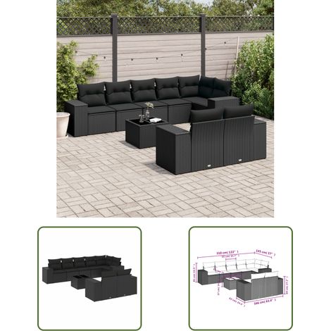 The Living Store 9-tlg. Garten-Sofagarnitur mit Kissen Schwarz Poly Rattan - Gartenmöbel - Esstischgarnituren - Outdoor Möbel - Lounge Set - Rattan Gartenmöbel (1/3)