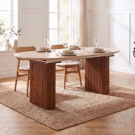 M&S – Table à manger extensible 180-220cm – Effet travertin – Panneaux de particules – Dimensions 180-220 x 90 x 76 cm