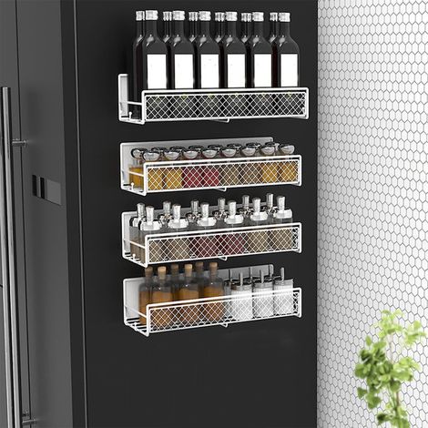 Rack De Rangement Magnetique Pour Epices - 30,2 X 10,2 X 7,6 Cm - Pour Refrigerateur Four Micro-ondes - Noir - 1 Piece (1/5)