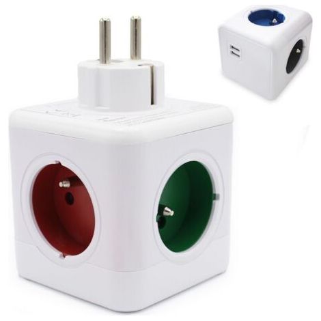 Multiprise  style Cube - 4 prises couleurs - USB