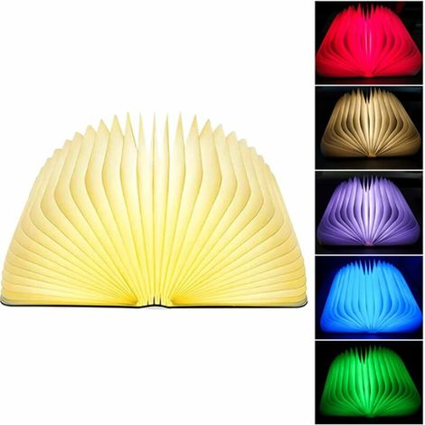 Lampada da lettura a LED pieghevole in legno, luce notturna a 5 colori, adatta per camere da letto, case e uffici, illumina i libri, ricarica USB, pieghevole a 360°, mappa bianca. (1/5)