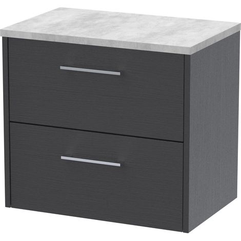 Winshill Contemporary 2 Drawer Wall Hung Vanity Unit with Laminate Worktop, Woodgrain Dark Grey, 600mm