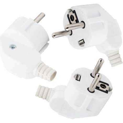 Paquet de 3 fiches, fiches de contact protégées en caoutchouc, fiches 250 V (16 A), fiches coudées, prises de courant extérieures étanches, idéales pour les chantiers de construction extérieurs, comme (1/5)