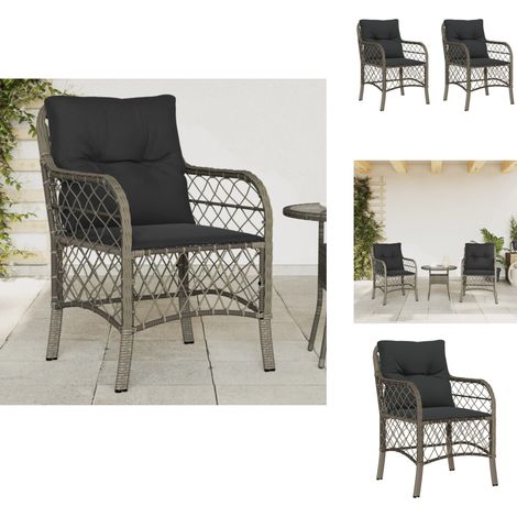 Gartenstühle mit Kissen 2 Stk. Grau Poly Rattan - Gartensessel - Gartenstühle - Outdoor Möbel - Rattan Gartenmöbel - Wetterfest (1/5)