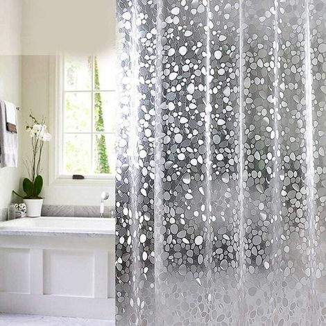 Rideau de Salle de Bain Rideau de Douche Baignoire Imperméable, Anti-moisissure, Antibactérien, Blanc Semi-Transparent-180x200 cm (1/5)