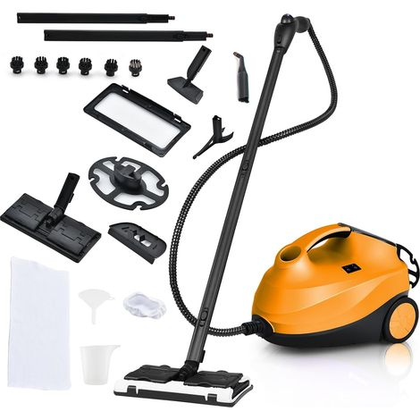 GOPLUS Nettoyeur Vapeur avec 19 Accessoires, Câble d’Alimentation Long de 3,7M Pression 4 Bar Puissance 2000W avec Réservoir d'Eau 1,5L, Aspirateur Vapeur pour Tapis, Fenêtre, Verre et Rideau, Orange (1/5)
