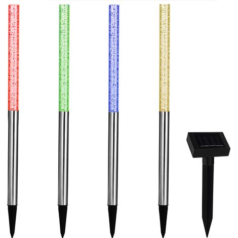 DEUBA® Solar LED Garden Post Lights 48cm Tall Outdoor Lighting Automatic Twilight Sensor Switch Light IP44 Sunlight Powered Patio Lamp Set Stainless Steel (1/3)