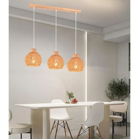 3lampes Rétro Suspension Luminnaire Vintage E27 Lustre Abat-jour en Rotin Design Cage Plafonnier Industriel pour Salon (1/5)
