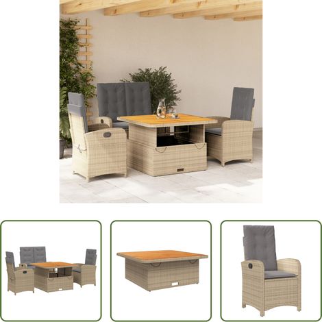 vidaXL Relaxsessel - 4-tlg. Garten-Essgruppe mit Kissen Beige Poly Rattan (1/5)