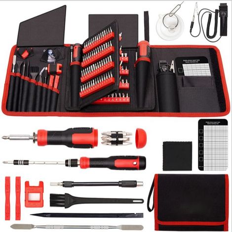 Kit de tournevis 190 pièces pour réparation électronique, smartphone, PC, console de jeux et lunettes - Lot combiné d'outils de précision, rouge (1/2)