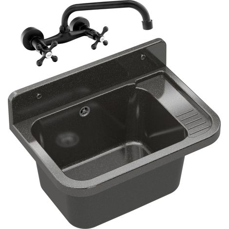 Évier de garage - Noir - Polypropylène 50x34x31 cm - Résistant aux produits chimiques - Avec robinet rétro - Paron (1/5)