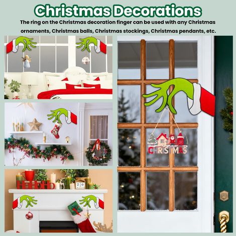 Set di 2 decorazioni natalizie in legno verde da appendere alla porta - Decorazione natalizia per porta, finestra, camino, parete (mano sinistra + destra) (1/4)