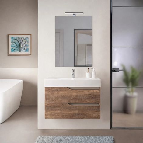 Mobile bagno sospeso 80cm tabacco e tortora con lavabo in resina Sumya (1/5)