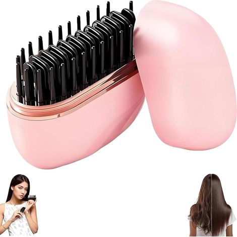 2-in-1 Kabellose Mini-USB-Haarglätterbürste mit wiederaufladbarer Batterie, 3 Temperaturstufen (160-200 °C), beheizter Kamm, Anti-Verbrühungs-Stylingbürste für glattes und lockiges Haar, Mini-Haarglät