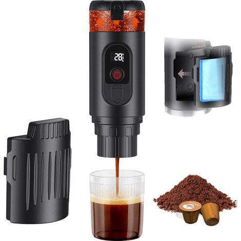 Cafetera eléctrica portátil, diseño de doble función, carga rápida USB-C, color negro. (1/2)