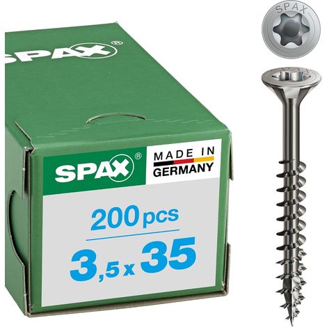 200 Vis Universelle - Tête Fraisée T-Star Plus - Acier Inoxydable A2 - Filetage Partiel 4Cut Pour Bois Métal Plastique - Sans Pré-perçage - Argent - 3,5x25cm (1/3)