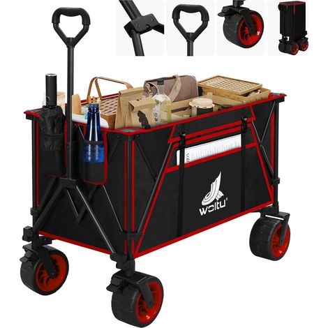 WOLTU 240L Carrello da spiaggia manuale pieghevole con ruote, Borsa di Trasporto, Nero+Rosso (1/5)