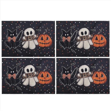Sets de table Halloween à pois, citrouille et chat fantôme (1/5)