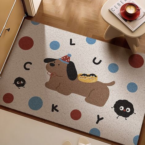 LAN Boucle en soie Lucky Dog 4060cm Tapis d'entrée à motifs de dessins animés, tapis bouclé résistant aux taches et à l'usure, adapté à un usage domestique dans les entrées, découpable et antidérapant (1/5)