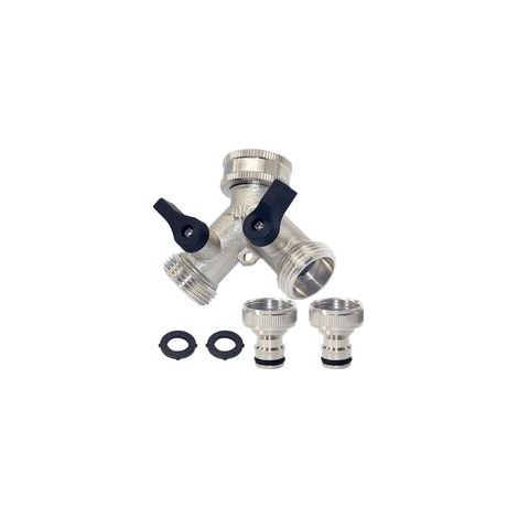 2-Voies Y-Distributeur, Répartiteur en Y 2 Voies pour tuyaux avec 2 pièces Adaptateur de raccord de Tuyau de 3/4" (1/5)