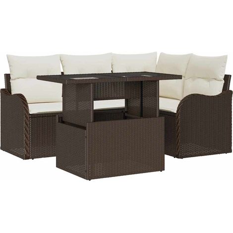 Maison Exclusive - Set da pranzo per esterni con cuscino 5 pcs Marrone Poly Rattan