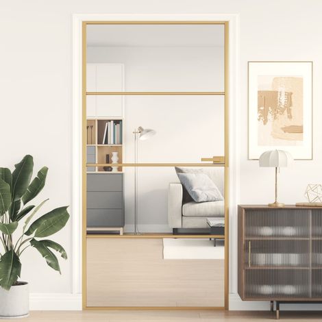 vidaXL Porte intérieure mince doré verre trempé aluminium (1/5)