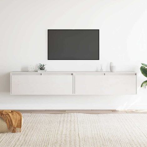 vidaXL Armario de pared 2 uds madera maciza de pino blanco 100x30x35cm (1/5)