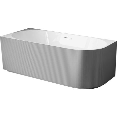 Balneo Baignoire d'angle AVOLA gauche 150x75 cm - Acrylique blanc et gris - No Rim - extérieur rainuré (1/5)
