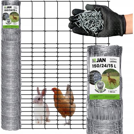 Clôture en grillage forestier, hauteur 150/24/15 L, 50 m, épaisseur gratuite pour poules Lièvre