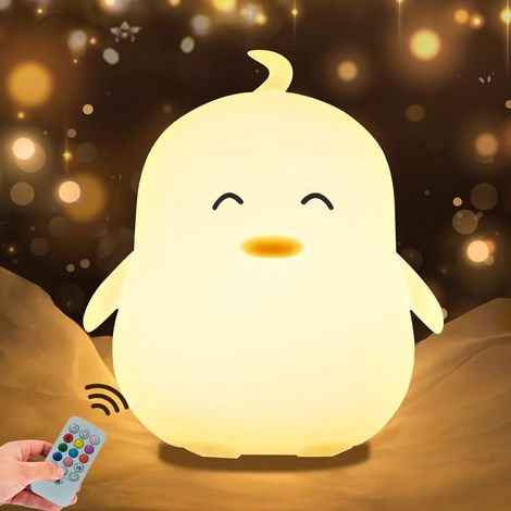 Grand pingouin Veilleuse bébé Veilleuse Veilleuse enfant bebe veilleuses lampe de chevet en silicone portable lumière multicolore avec télécommande soin des yeux Veilleuse à luminosité réglable