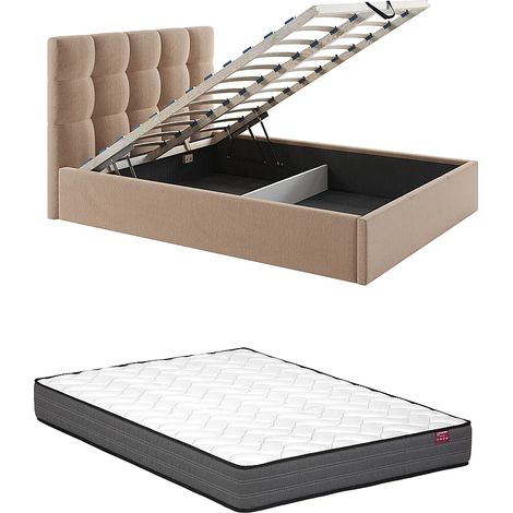 Letto con contenitore 180 x 200 cm - Velluto Beige + Materasso - MIRDAL di Pascal Morabito (1/5)