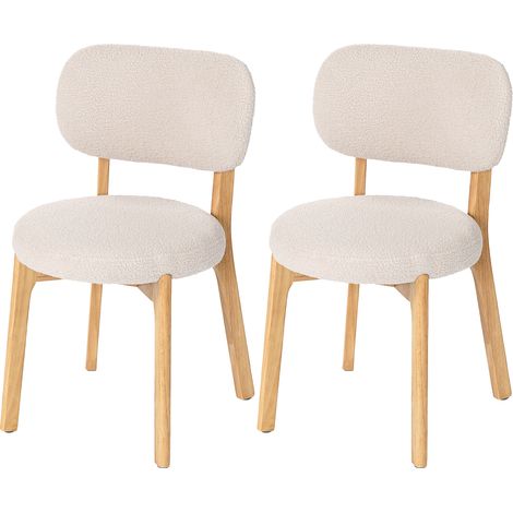 Lot de 2 chaises de salle à manger, chaises de cuisine rembourrées, pieds en bois d'hévéa, 46,5 x 52 x 80 cm, crème (1/5)