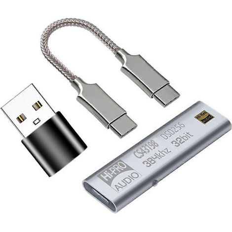 Clé USB CS43198, décodeur DSD64-258 384 kHz avec amplificateur, sortie HiFi USB-C vers prise jack 3,5 mm.