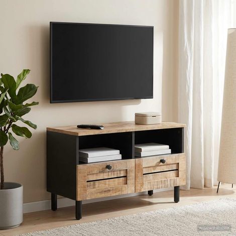 Meuble TV 2 tiroirs en bois de manguier massif naturel 70 x 33 x 46 cm - PANGIVO (1/5)