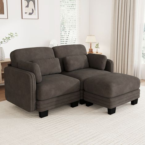 Divano modulare angolare 2 posti con chaise longue, ciniglia marrone, 176 x 143 x 88 cm (1/5)