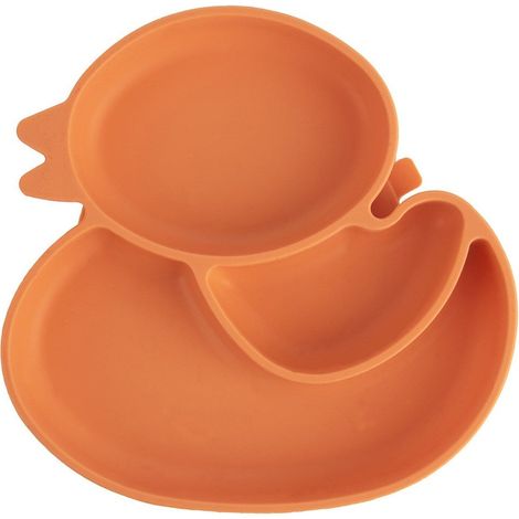 Assiette en silicone pour enfants, divisée, canard orange, 19,5x19 cm (1/5)
