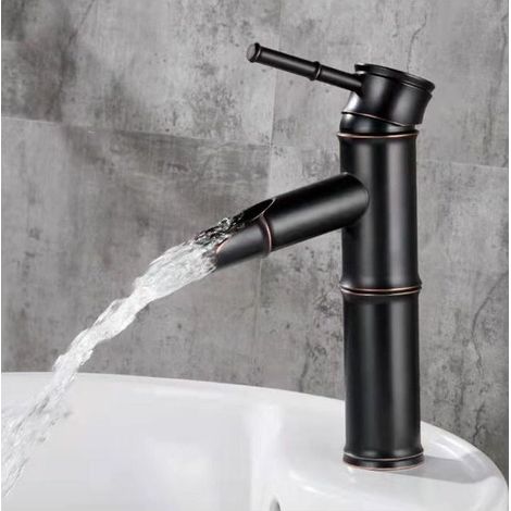EASYCOMFORT Robinet lavabo cuivre antique style européen, mitigeur vasque poser comptoir bambou noir court (1/3)