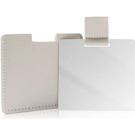 Miroir compact en acier inoxydable incassable pour sac à main, miroir de voyage incassable avec étui en cuir PU, cadeau de maquillage (gris)-Muntra (1/5)