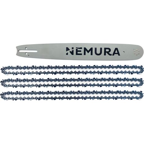 Nemura – Guide de tronçonneuse 38 cm – Lot de 3 chaînes 64 entraîneurs – Pas 325 – Jauge 0.58 (1.5 mm) – Performance optimale pour bois dur