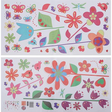 Walplus Colorful Flowers And Butterflies - Adesivi per Parete, Motivo Fiori e Farfalle (1/3)