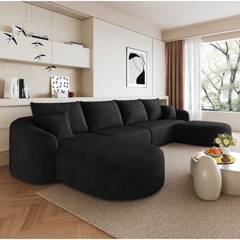 Divano angolare a U 336 cm modulare senza montaggio, tessuto nero OKMYHOME