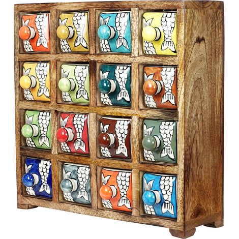 Signes Grimalt Portaspezie 16 Cassetti Scatole e Portagioie Marrone Rettangolare 30x30x11cm