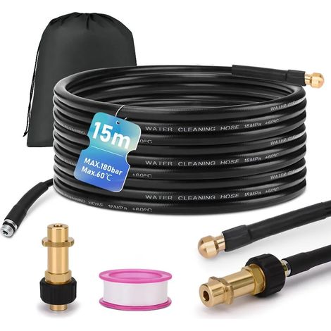 Tuyau de nettoyage de canalisations de 15 m, 180 bars, avec adaptateur M22, kit de nettoyage universel, compatible avec les nettoyeurs haute pression K2, K3, K4, K5, K6 et K7. (1/5)
