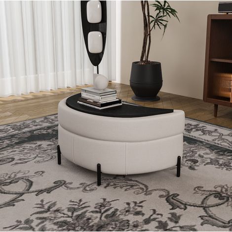 Pouf contenitore 84.5x36.5x49.5 cm, con vano nascosto, seduta imbottita, chenille beige (1/5)