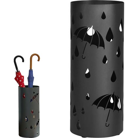 Porte-parapluie, diamètre : 15 x 40 cm, 1 porte-parapluie, en métal, rond, organisateur de parapluie, pour parapluies, bâtons de marche, papier d'emballage (noir)