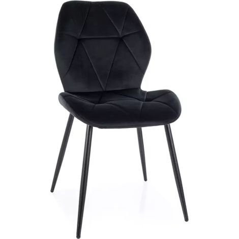 Chaise velours noir avec piétement métal noir mat, assise matelassée confortable LIRYCA (1/5)